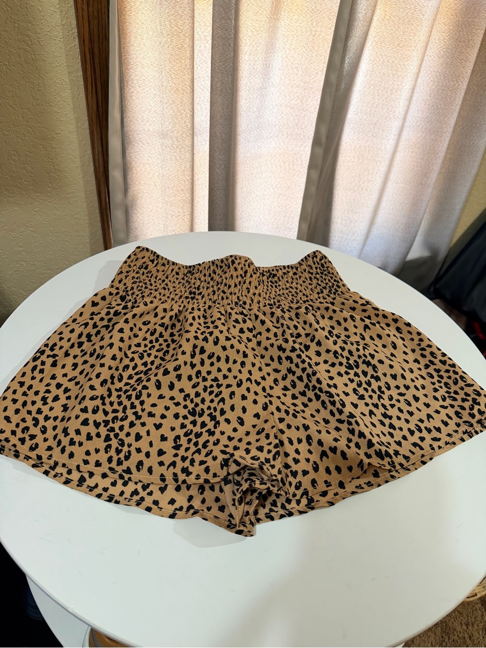 SHEIN Tan and Black Leopard Print High-Waisted Shorts